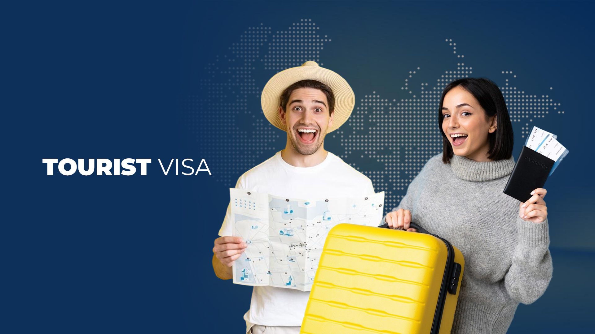 Travelers celebrating on mountain - Tourist Visa services